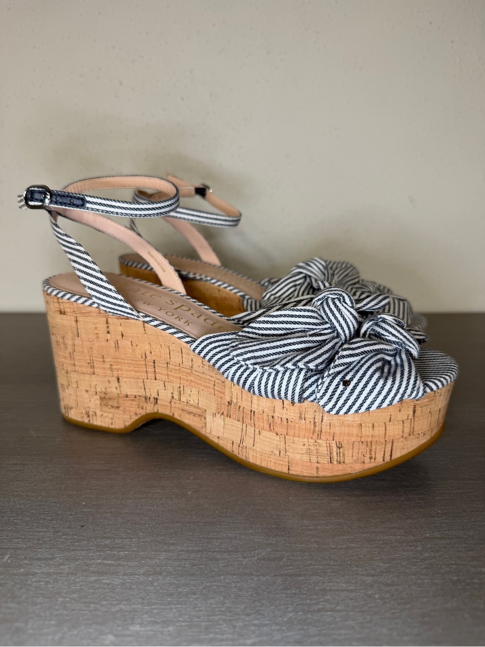 Kate Spade Julep Canvas & Cork Platform Wedge Sandals Heels Blue Women’s 7.5 B - Picture 2 of 12